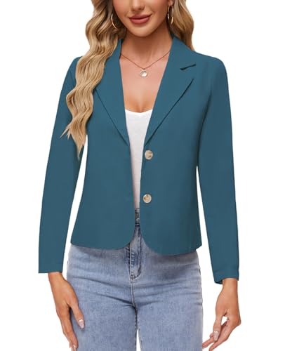 MINTLIMIT Linen Blazers Womens Notch Lapel Button Front Blazer Long Sleeve Suit Jacket Elegant Business Formal,Blue,XL
