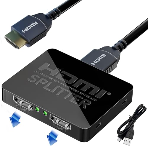 GLOBAL TECH HDMI Splitter 1 in 2 Out 4K HDMI Splitter for Dual Monitors 2 Way Hdmi Adapter Support 4K 3D 1080P for Fire Stick PS4 Xbox Sky Q Box Blu-ray DVD