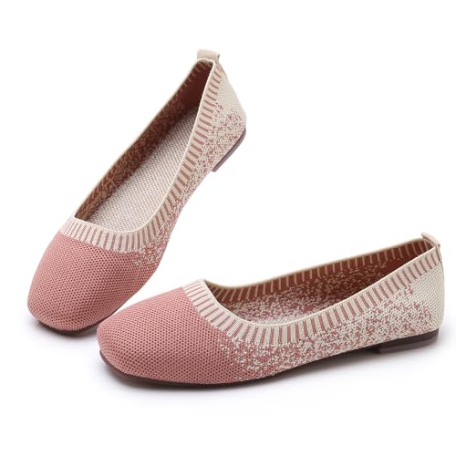 Image of RVROVIC Women's Knit Square Toe Ballet Flats, Slip‑On Casual Flat Shoes