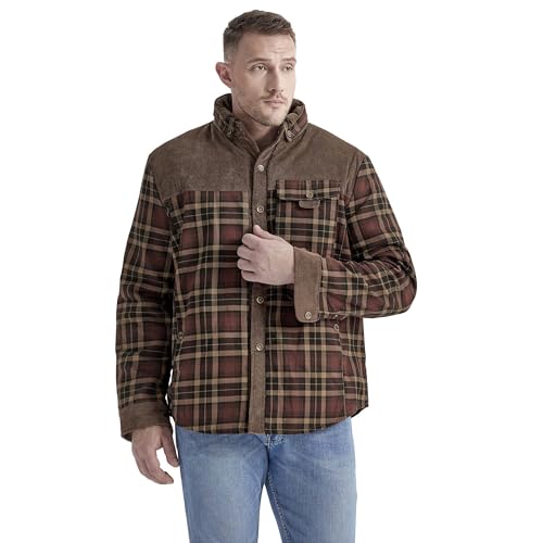 GEXECEUSS Men's Flannel Lined Shirt Jackets Long Sleeved Rugged Plaid Cotton Shirt Jacket4