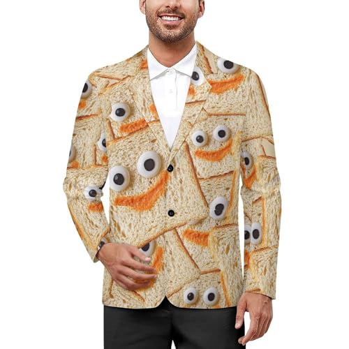 Funny Toast Slices Classic Suits Blazer for Men Business Tuxedo Jacket Sport Coat Two Buttons