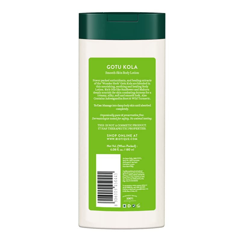 Biotique Bio Gotu Kola Smooth Skin Lotion for Dry and Dehydrated Body, 180 ml