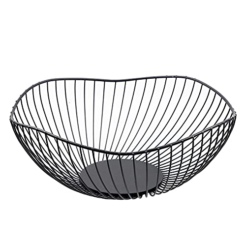 EXLECO Corbeille à fruits avec design ondulé - En métal noir - Vintage - Multifonction - Décoration - 26 x 26 x 10 cm