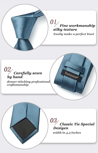Image of Enlision Mens Ties Solid Color Satin Necktie Ties for men Handkerchief Cufflinks Pocket Squares for Wedding