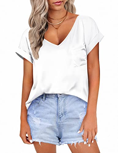 WINDEHAO Sommer-Damen-Satin-Bluse, Kunstseide, einfarbig, kurzärmelig,...