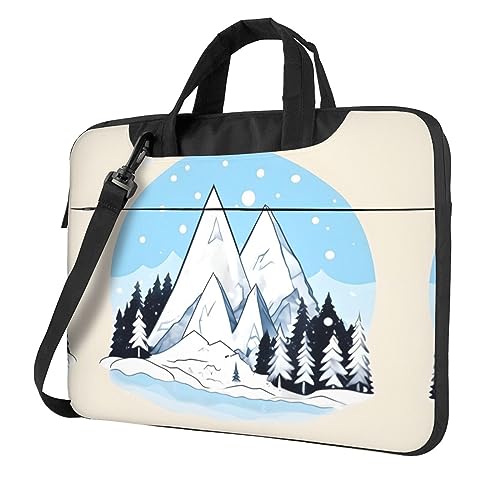 Bolsa de hombro multifuncional para laptop, con diseño de montañas nevadas, bolsa de hombro de 14.96 pulgadas de largo, maletín de hombro