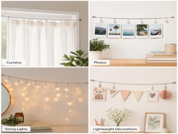 Image of Livshine Spring Curtain Wire 5 Meter with 15 Screw Eye Hooks, Flexible Metal Curtain Hanging Wire Kit for Windows, Cafe Curtains, Photo Display, String Lights and Decor