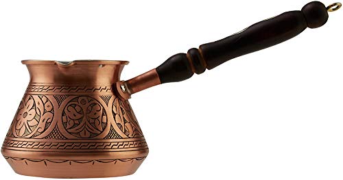 CopperBull Thickest Solid Hammered Copper Turkish Greek Arabic Coffee Pot Stovetop Coffee Maker Cezve Ibrik Briki with Wooden Handle (Matte Copper)