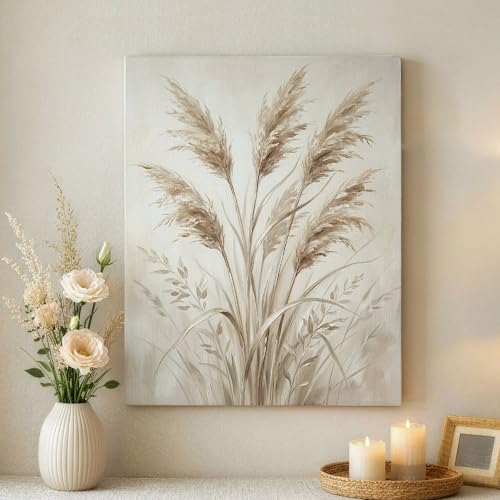 Toile minimaliste pampa beige 40x50cm décoration murale moderne