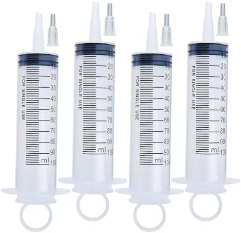 4 Pack 100ml Syringes, Large Plastic Garden Syringe Scientific Labs, Nutrient Measuring, Watering, Refilling