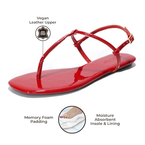 Image of Project Cloud Thong Sandals for Women 2025 - Memory Foam and Lightweight Summer Essentials - Non Slip Flip Flops for Women Footwear with Back Strap Beach Flats Sandals (Celebration, RED, 5)