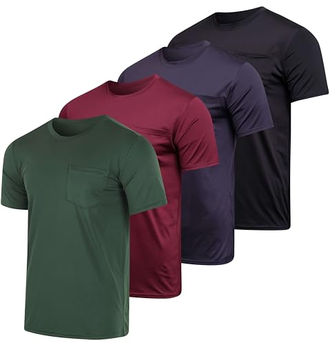 Image of Real Essentials 4 Pack: Men's Dry-Fit Short Sleeve Pocket Crew Performance Athletic T-Shirt (Available in Big & Tall)