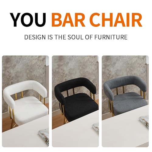 Image of YITAI 27 inch H Counter Height Bar Chairs Set of 4, Modern Barrel Counter Bar Stools with Backrest and Arms, Gold Metal Legs, Teddy Velvet Upholstered Accent Barstools for Kitchen Island, Gray
