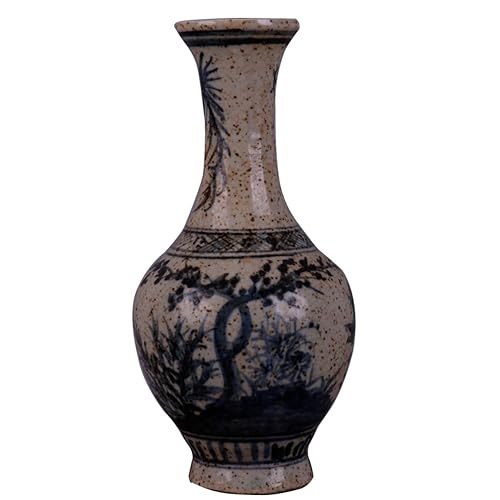 YTDJJWLS Jarrón de crisantemo azul y blanco de la dinastía Ming de 21 cm, adornos de porcelana antigua