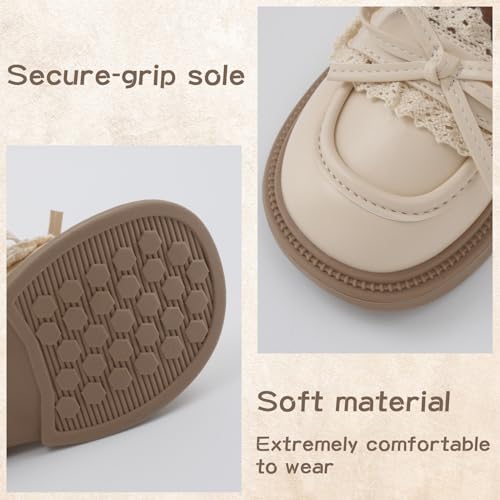 SEAUR Girls Lace Bow Flats PU Leather British Style Flats Princess Casual Performance Shoes 6-103