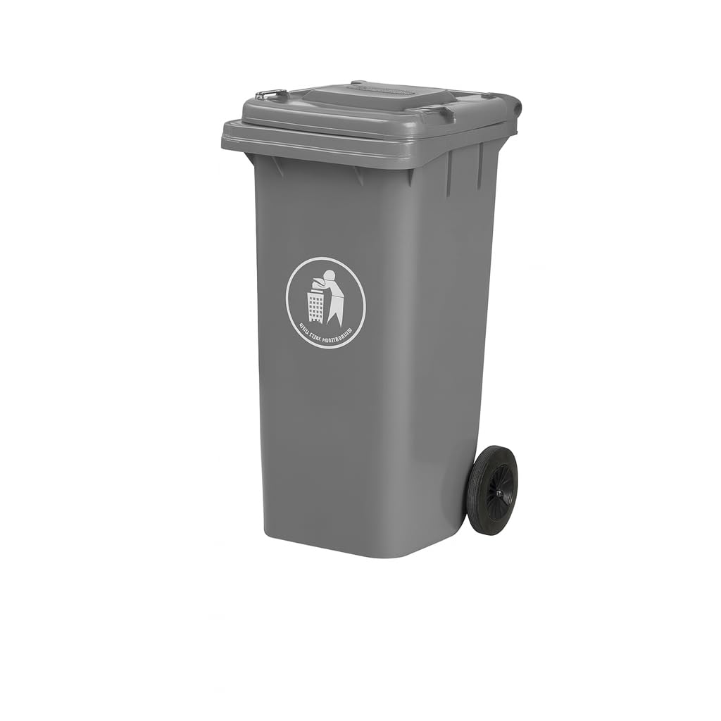 BURAKH Recycling Wheelie Bin Dustbin Rubbish Waste Trash Kitchen Home Office 100L 120L EN840 | Outdoor Rubbish Waste with Wheels | Recycling Food Dustbin (Grey, 120L)