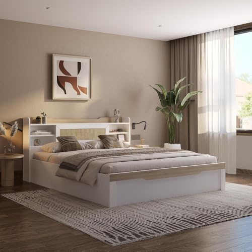 Image of Wakefit Bed | 3 Yr Warranty | King Size Bed, Comes with Storage Box, Noise-Free, Density: 680-750 kg /m, Termite & Borer Resistant, Fits Mattresses Up to 8 inches (Halos 78 x 72 - Frosty White)