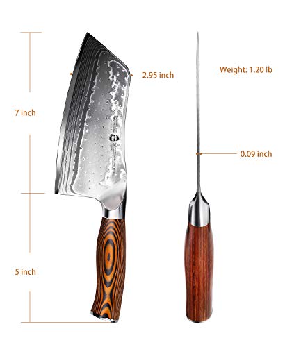 Image of TUO Cutlery Cleaver Knife - Japanese AUS-10 45-Layers Steel - Chinese Chef's Knife Featured Damascus Rose Pattern - Meat and Vegetable Cleaver with Ergonomic Pakkawood Handle-7 inch-Fiery Phoenix | Chinese Chef's Knife Featured Damascus Rose Pattern - Meat & Vegetable Cleaver, Ergonomic Pakkawood Handle - Fiery Phoenix