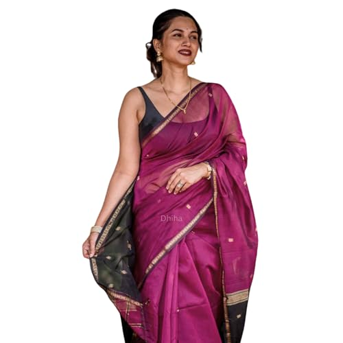 Image of Original Maheswari Cotton Silk Saree for Women | Kanjivaram Pure Silk Cotton Sari with Blouse | Zari Work | Tassels | Handloom Weave