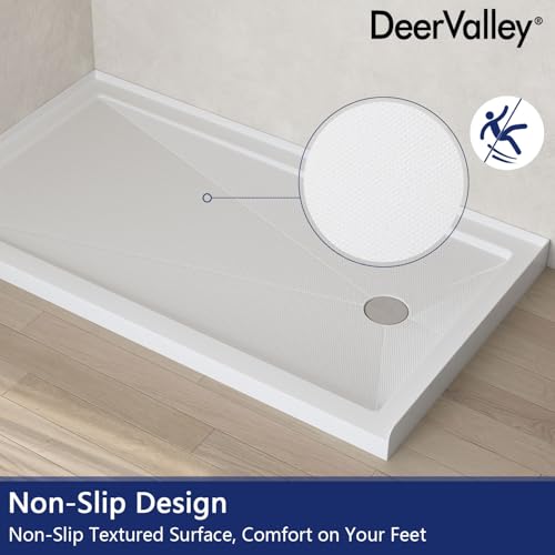 Image of DeerValley 60 inchL X 34 inchW Right Drain Shower Base in White