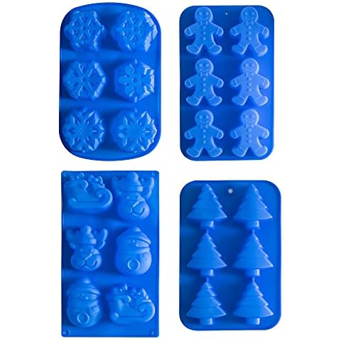 IHOMECOOKER 4PC Silicone Christmas Baking Mold Set Christmas Tree Snowflakes Snowman Cake Mold,bath bombs,Soap Mold Set Cover
