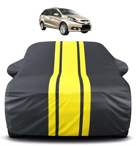 Image of Auto Hub Car Cover Compatible with Honda Mobilio with Mirror Pocket, Soft Cotton Lining, Mobilio Car Cover Waterproof - Yellow-Black