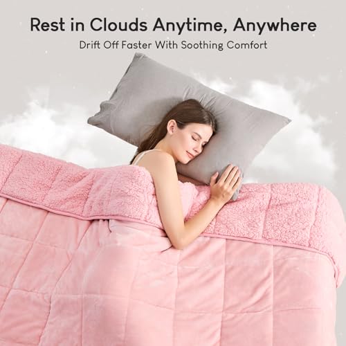 Cottonblue Weighted Blanket Queen Size 15lbs, Sherpa Weighted Blankets for Adults, Fuzzy Soft Flannel Bedding Blanket Throw, Cozy Plush Blanket for Sofa Bed, 60 x 80 inches, Blush Pink by Cottonblue - Image 9