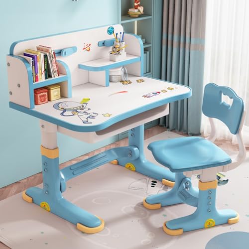 Wilitto Juego de mesa de estudio para niños, escritorio y silla, altura ajustable, azul, estilo contemporáneo, entrega rápida desde EE. UU