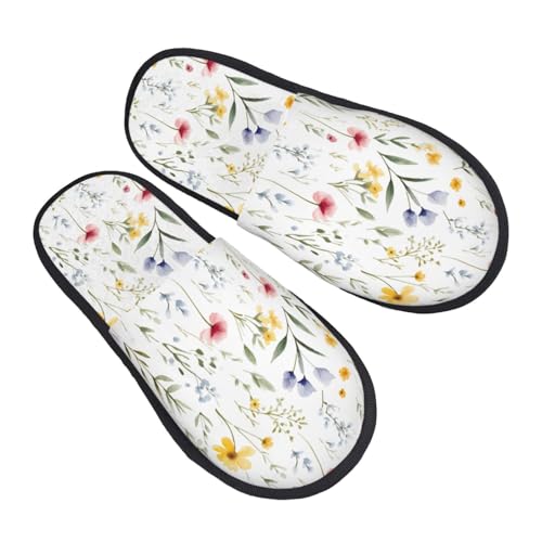 Watercolor Floral Print Women'S Fuzzy Slip On Indoor Outdoor Winter House Slippers2
