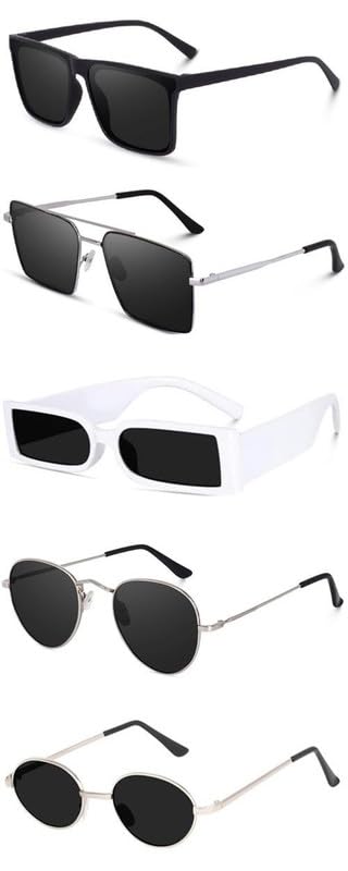unisex combo offer pack of 5 shades unisex fashion sunglasses set, 5 pairs, metal frame, black and silver - combo5-23604