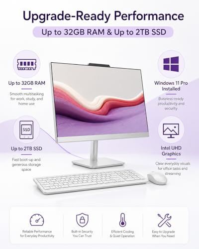 Image of Lenovo All in One Desktop, Intel Ultra-Fast 4-Core CPU| 24'' FHD Display| 8GB RAM, 256GB PCIe SSD On Board Plus 512GB HDD External | Wi-Fi 6| Bluetooth| RJ-45| Windows 11 | HDMI | Wireless KB & Mouse