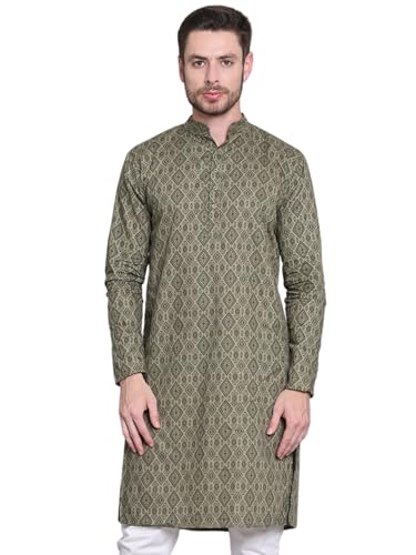 Image of Majestic Man Women's Cotton Regular Fit Casual Ethnic Motifs Printed Mandarin Collar Long Kurta
