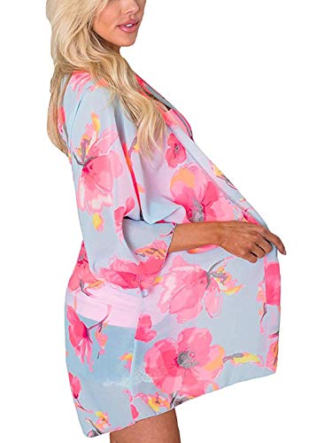 Image of Chunoy Women Summer Plus Size Chiffon Floral Kimono Cardigan Loose Light Weight Beach Swim Wear Cover Up Red XX-Large