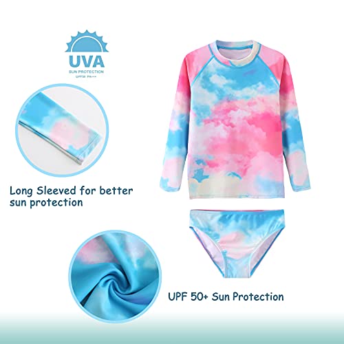 Image of Girls Long Sleeve Rash Guard Set Tie Dye Bathing Suits Two Piece Swimsuits for Kids Swim Shirts 3-16 Years
