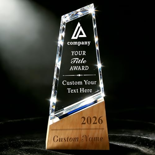 Image of Custom Crystal Award Trophy, Personalized Trophy with Company Logo & Text