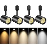 TuyuBEE 5色調節 ダクトレール用スポットライト, LED一体型照明 10W(85W形相当), 明るい レールライト, 高演色CRI90+ 2700K-6000K 800lm, キッチン/ショップ用 シーリングスポットライト, ブラック, 4個セット