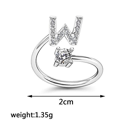 Image of HUJUON Silver Initial Letter Ring for Women. Adjustable Crystal Alphabet Ring,Name Initials Stackable Knuckle Rings A-Z CZ Open Ring