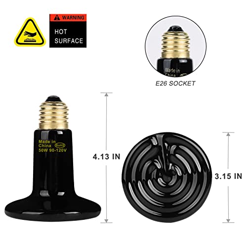 WUHOSTAM 50W 2 Pack Ceramic Heat Lamp,Black Infrared Bulb Emitter Lamp for Pet Coop Heater Reptile Chicken Lizard Turtle… - Image 3