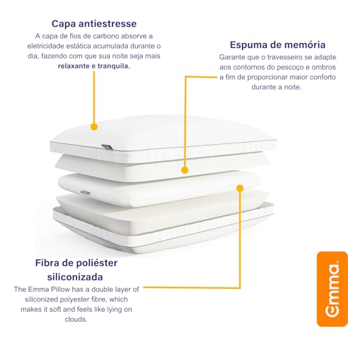 Travesseiro Emma Original - Tecnologia Antiestresse, Altura Ajustável - 50x70cm
