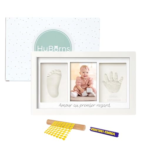HuBorns - Cadre Empreinte Main Pied Bebe avec Argile Anti-fissuration, Kit Empreinte Bebe pour Cadeau Bebe Naissance, Cadre Empreinte Bébé avec Matériaux de...