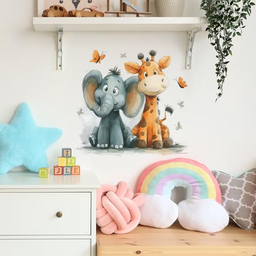 Vinilos decorativos infantiles de jirafa y elefante acuarela miniatura 4