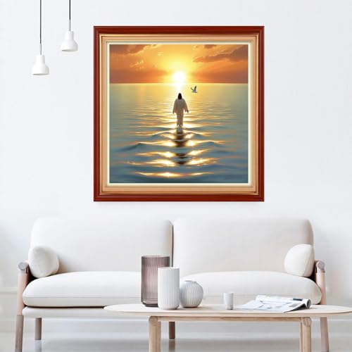Image of Joyhoor Cross Stitch Kits for Beginners Stamped Cross-Stitch Supplies Needlework preprint Embroidery Kits for Adults DIY Needlepoint Kit Embroidery Patterns 11CT-Jesus Sunrise 18x18 inch