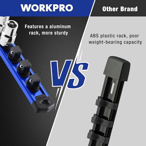 Image of WORKPRO Magnetic Socket Organizer, 3 /8-Inch Drive Aluminum Alloy Socket Rail, Heavy Duty Socket Holder, Socket Rack Kit 3 /8-Inch x 10 Clips (Blue)