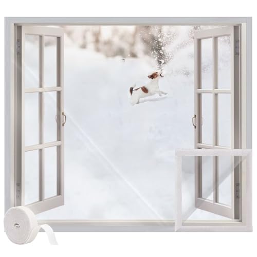 Lámina Transparente Reutilizable para Ventanas,50x145cm Película de Aislamiento de Ventanas Transparente para Interiorespara La Puerta Del Garaje, El áTico de La Casa Rodante, Blanco