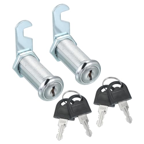 sourcing map 1-1/2 Inch Cabinet Cam Lock with Key, Keyed Different Cam Replacement Lock Cylinder Tubular Toolbox Locks for RV Drawer Storage Cart Mailbox, Silver Pack of 2