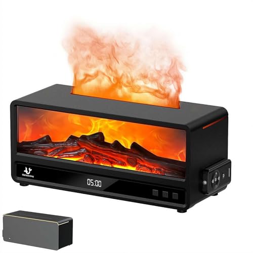 Image of Fire Place Diffuser - 7 Color Flame Fireplace Aroma Essential Oil Diffuser, 250ml Desktop Noiseless Aromatherapy Humidifier, Remote Control, Timer Auto-Off Protection for Home, Bedroom, Office (Black)