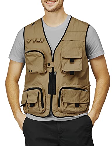 H2H Men's Active Lightweight Outdoor Vests Work Fishing Travel Utility Summer Vest With Multiple Pockets Camel Us S/M (Cmov061) #TOP12