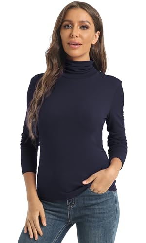 Image of Women's Casual Long Sleeve Turtleneck Tops Slim Fitted Lightweight Base Layer Shirts