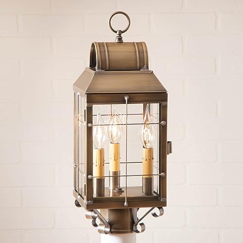 Irvins-Country-Tinware-130-3BR-Marthas-3-Light-Exterior-Post-Lantern-in-Solid-Weathered-Brass-Country-Colonial-Outdoor-Lighting Irvins Country Tinware 130 3BR Marthas 3 Light Exterior Post Lantern in Solid Weathered Brass Country Colonial Outdoor Lighting