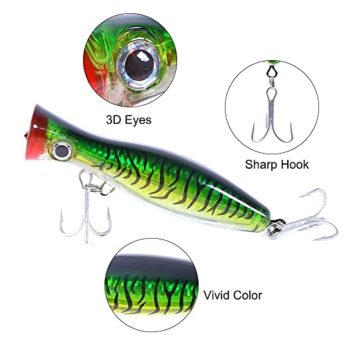 GudGmtoy 3Pcs Floating Lure Popper Bait Topwater Angelköder Große Popper Angelköder Salzwasserfischen Künstliche Hartköder Bass Thunfisch Popper Köder für Wolfsbarsch, Hecht, Barsch, Muskie 13cm